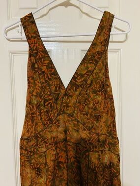 V-Neck Leaf Print Island Tribe Summer Dress in Olive and Rust